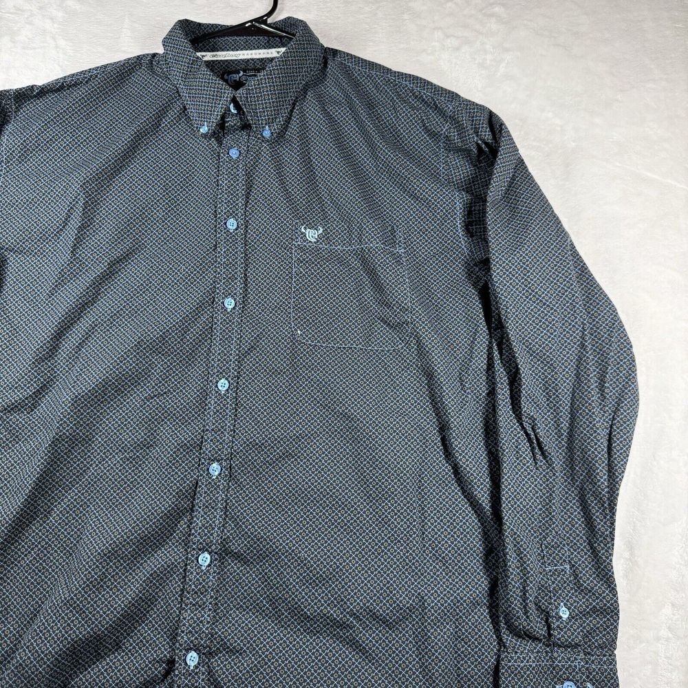 Cowboy Hardware Shirt Mens 2XL Graphic Blue Geometric Long‎ Sleeve Western - Picture 2 of 14